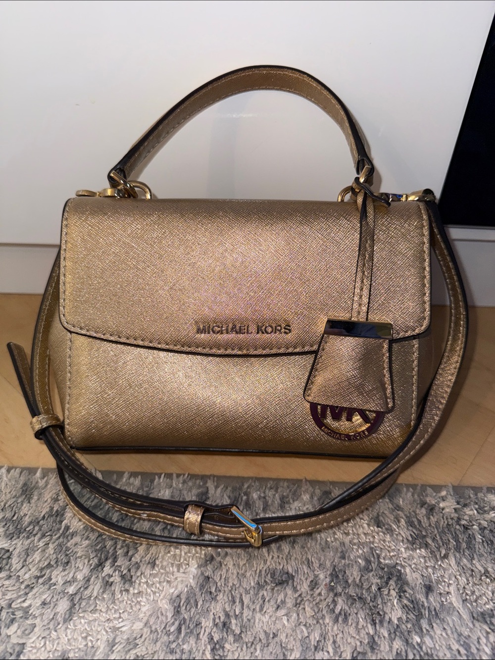 Michael Kors Ava Small Satchel in Metallic Gold Champagne finish